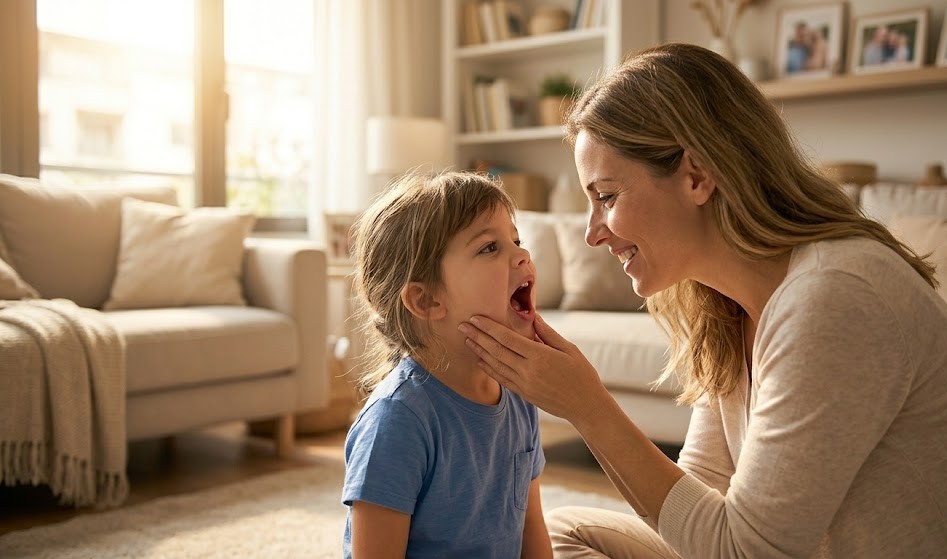 madre-revisando-boca-de-hija-en-casa-por-lengua-blanca